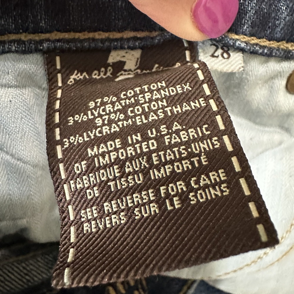 7FAMK Josefina Button Fly Jeans 28 Skinny Boyfriend Blue Distressed Mid Rise - Picture 9 of 9
